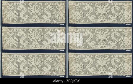 Border Fragment, Italienisch oder Sizilian, 16. Bis 17. Jahrhundert, Italienisch oder Sizilian, Drawnwork, L. 21 1/4 x W. 6 3/4 Zoll, 54,0 x 17,1 cm, Textiles-Laces Stockfoto