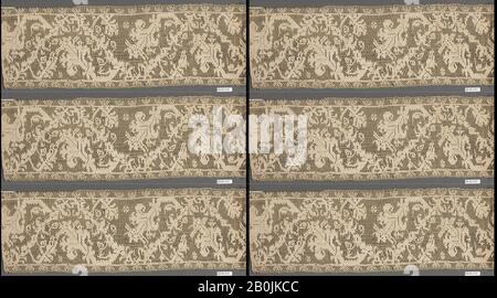 Streifen, Italienisch, 16. Jahrhundert, Italienisch, Gesticktes Netz, Buratto, Punto à rammendo, L. 21 1/2 x W. 6 Zoll, 54,6 x 15,2 cm, Textil-Schnürsenkel Stockfoto