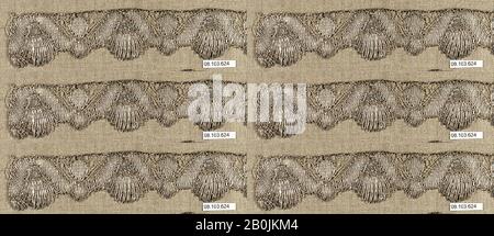 Stück, Französisch, 18. Jahrhundert, Französisch, Spitze Aus Dem Bobbin, L. 27,9 x 5,1 cm (11 x W. 2 Zoll), Textil-Schnürsenkel Stockfoto