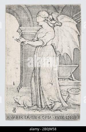 Georg Pencz, Avarice (Avaritia), aus Den Sieben Laster, Den Sieben Laster, Gravur, Blatt: 3 1/8 x 2 1/16 Zoll. (8 x 5,2 cm), Ausdrucke Stockfoto