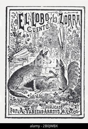 José Guadalupe Posada, EIN Wolf und ein Fuchs im Wald, Illustration für "El Lobo y la Zorra", herausgegeben von Antonio Vanegas Arroyo, José Guadalupe Posada (Mexikaner, zwischen 1851 und 1913), Ca. Von ca. 85-10, Holzgravur, Blatt: Ca. 7 1/2 × 5 1/2 Zoll (19 × 14 cm), Bild: 6 5/8 × 4 3/4 Zoll (16,8 × 12 cm), Ausdrucke Stockfoto