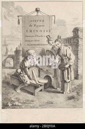 Jean Pierre Louis Laurent Hoüel, Frontispiece, von Suite de Figures Chinoises. . . "Tiré du Cabinet de Mr d'Azaincourt" (Serie von Persönlichkeiten der Chinoiserie. . .Von den Kammern von Herrn d'Azaincourt), Suite de Figures Chinoises. . .Tiré du Cabinet de Mr d'Azaincourt, Jean Pierre Louis Laurent Hoüel (Französisch, Rouen 1735-1813 Paris), Nach François Boucher (Französisch, Paris 1703-1770 Paris), 1755-76, Radierung und Gravur, Blatt: 8 1/4 × 5 13/16 Zoll. (21 × 14,8 cm Stockfoto