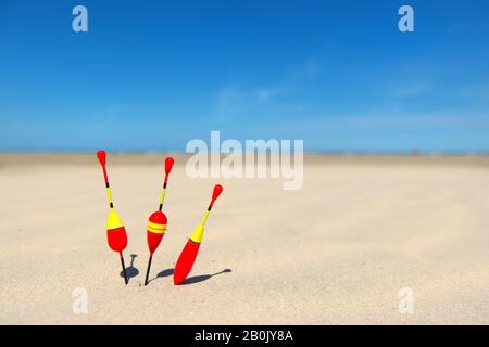 Korken zum Fischfang am Strand Stockfoto