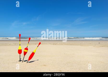 Korken zum Fischfang am Strand Stockfoto