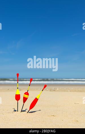 Korken zum Fischfang am Strand Stockfoto