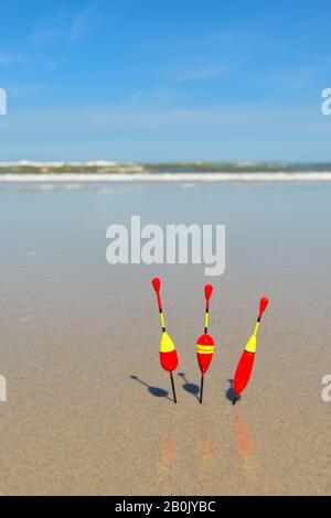 Korken zum Fischfang am Strand Stockfoto