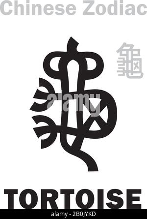 Astrologie Alphabet: SCHILDKRÖTE / SCHILDKRÖTE [龜] Zeichen des chinesischen Tierkreises. Außerdem: Schwarze Schildkröte, Eine von vier Legendären verheißungsvollen Bestien, Guardian of The North. Stock Vektor