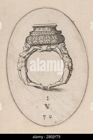 Pierre Woeiriot de Bouzey II, Design for a Ring, Platte 30 von 'Livre d'Aneaux d'Orfevrerie', 1561, Gravur, Platte: 2 11/16 × 1 15/16 in. (6,8 × 4,9 cm) [ovale Platte], Blatt: 3 1/16 × 2 3/16 Zoll (7,8 × 5,5 cm) [schneiden Stockfoto