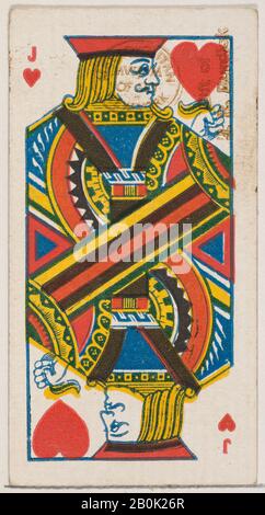 Herausgegeben von W. Duke, Sons & Co., Jack of Hearts (rot), aus der Spielkartenserie (N84) für Zigaretten der Marke "Duke", im Jahr 1888, Kommerzieller Farblithograph, Blatt: 2 3/4 x 1 1/2 Zoll. (7 x 3,8 cm Stockfoto
