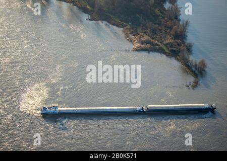 Luftbild, Frachtschiffe auf dem Erftkanal, Rhein, Düsseldorf, Rheinland, Nordrhein-Westfalen, Deutschland, Binnenschifffahrt, DE, Europa, freigh Stockfoto