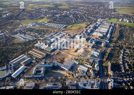 Luftbild, Neubaugebiet Wohngebiet VIERZIG549, Gewerbegebiet, Hansaallee, Düsseldorf, Rheinland, Nordrhein-Westfalen, Germa Stockfoto