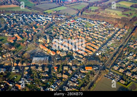 Luftbild, Dorfblick, Kirche St. Joseph, Kreis Sythen, Haltern am See, Ruhrgebiet, Nordrhein-Westfalen, Deutschland, An der Kirche, DE, Dorf Stockfoto