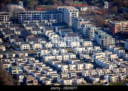 Luftbild, Wohnanlagen, neue Entwicklung Bereich Gartenstadt Reitzenstein, Standort der ehemaligen Reitzenstein Kaserne, Düsseldorf, Rheinland, Nort Stockfoto