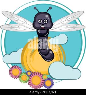 Cartoon einer süßen fröhlichen Libelle Stock Vektor