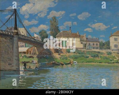 Alfred Sisley, Die Brücke in Villeneuve-la-Garenne, Alfred Sisley (Britisch, Paris, 1832-1899 Moret-sur-Loing), 1872, Öl auf Leinwand, 19 1/2 x 25 3/4 Zoll. (49,5 x 65,4 cm), Gemälde Stockfoto