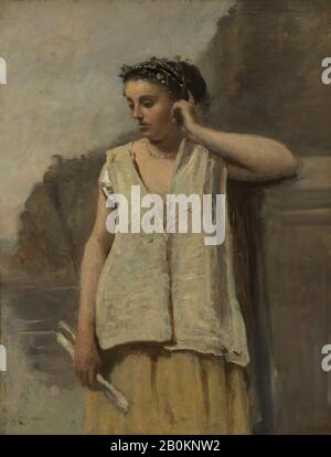 Camille Corot, The Muse: History, Camille Corot (Französisch, Paris 1796-1875 Paris), Ca. 1865, Öl auf Leinwand, 18 1/8 x 13 7/8 Zoll (46 x 35,2 cm), Gemälde Stockfoto