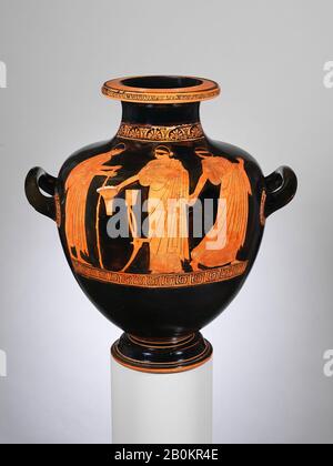 Dem Maler der Villa Giulia zugeschrieben, Terrakotta-Hydria: Kalpis (Wasserjar), Griechisch, Attisch, Klassik, Date ca. 460-450 v. Chr., Griechisch, Attisch, Terrakotta; Rotfigur, H. 12 3/8 Zoll (31,5 cm), Vasen Stockfoto