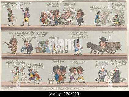 Thomas Rowlandson, Groteske Borders for Rooms & Halls, Thomas Rowlandson (Britisch, London 1757-187 London), Nach George Moutard Woodward (Britisch, Ca. 170-1809 London), [20. Oktober 1800], Nachdruck, Handfarbige Radierung, Blatt (Getrimmt): 13 1/4 × 18 9/16 Zoll. (33,6 × 47,2 cm), Ausdrucke Stockfoto