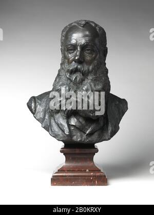 Augustin Jean Moreau-Vauthier, George A. Lucas, Französisch, Augustin Jean Moreau-Vauthier (181-1893), 1890, Französisch, Bronze, roter Marmorsockel, Gesamt: 19 13 / 16 × 16 3/8 × 11 9/16 Zoll. (50,3 × 41,6 × 29,4 cm); Höhe (Sohle): 5 5/8 Zoll (14,3 cm), Sculpture-Bronze Stockfoto