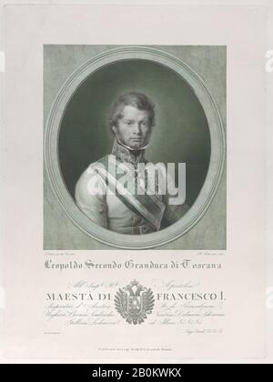 Paolo Toschi, ovales Porträt von Leopolds II., Großfürst der Toskana, Paolo Toschi (Italienisch, Parma 1780-304 Parma), Nach Eduard Eichens (Deutsch, Berlin 1405-1877 Berlin), Leopolds II., Großfürst der Toskana (Italienisch, Florenz 990-1870 Rom), 16-16 × 12 5/16 in. (42,1 × 31,3 cm), Blatt: 21 1/4 × 15 13/16 Zoll (53,9 × 40,2 cm), Ausdrucke Stockfoto