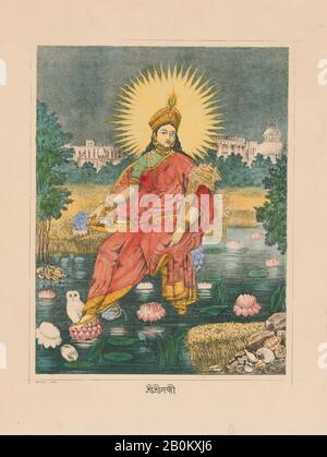 Shri Shri Lakshmi, Indien, ca. 1880, Indien, Lithograph mit Handfärbung, Bild: 11 1/2 × 8 7/8 Zoll (29,2 × 22,5 cm), Blatt: 15 3/4 × 12 Zoll (40 × 30,5 cm), Ausdrucke Stockfoto