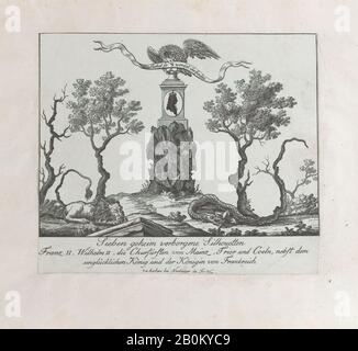 Anonyme, deutsche, 18. Jahrhundert, Landschaft mit sieben Silhouetten, anonym, Deutsch, 18. Jahrhundert, Franziskus II., Heiliger römischer Kaiser (Österreich, Florenz, 1767-1835 Wien), Georg III., König von Großbritannien und Irland (Britisch, London 1737-1020 Windsor), Wilhelm II., Kaiser von Deutschland, Louis XVI., König von Frankreich (Französisch, Versailles 1751757-17710 Paris), Marie Antoinette, Königin von Frankreich (Französisch (geborene Österreich), Wien von 1755-2 Paris), Friedrich Karl Joseph von Erthal, Fürstelektor und Erzbischof von Mainz (Deutsch, Lohr am Main 1719-1802 Aschaffenburg), Prinz Clemens Wenceslaus von Sachsen Stockfoto