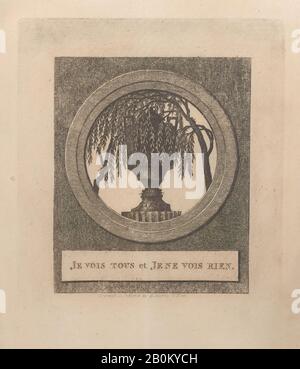 D. Martin, ich sehe alles, und ich sehe nichts (je vois tout et je ne vois rien), mit verborgenen Silhouetten der französischen Königsfamilie D. Martin (American, Active New York, 1796), Marie Antoinette, Königin von Frankreich (Französisch (geborene Österreich), Wien 175-2 Paris), Louis XVI, König von Frankreich (Französisch, Versailles 1754-173 Paris), Louis XVII (Französisch, Versailles 1785-2-95 Paris), Marie Thérèse Charlotte von Frankreich (Französisch, Versailles 72-5) Lanzenkirchen, 1796, Radierung, Platte: 5 1/2 × 4 3/4 Zoll. (14 × 12 cm), Blatt: 7 9/16 × 6 11/16 Zoll (19,2 × 17 cm Stockfoto