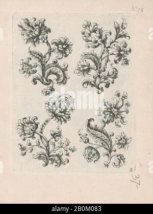 Paul Androuet Ducerceau, Serie Kleiner Blumenmotive, Platte 2, ca. 1670-85, Radierung, Platte: 6 5/8 × 5 3/16 Zoll (16,8 × 13,1 cm), Blatt: 10 1/16 × 7 9/16 Zoll (25,5 × 19,2 cm Stockfoto