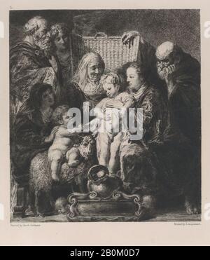 Jules-Ferdinand Jacquemart, Die heilige Familie, nach Jacob Jordaens, Jules-Ferdinand Jacquemart (Französisch, Paris 187-1880 Paris), Nach Jacob Jordaens (Flämisch, Antwerpen 1593-1678 Antwerpen), 1871, Radierung, Blatt: 19 5/16 × 13 11/16 in. (49 × 34,8 cm), Platte: 8 1/16 × 7 1/16 Zoll (20,5 × 18 cm), Ausdrucke Stockfoto