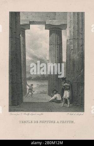 Louis Léopold Boilly, Der Tempel des Neptun in Pestum, Sammlung Von Skizzen, Die in Rom von Jules Boilly und Von Seinem Vater Stammen (Recueil de Croquis dessinés à Rome par Jules Boilly et lithographiés par son père), Louis Léopold Boilly (Französisch, La Bassée 1761-218 Paris), Nach July Boilly (Französisch, Paris 1796-1874 Paris), 1826, Lithographisch, Blatt: 12 3/8 x 8 11/16 in. (31,4 x 22,1 cm), Bild: 8 9/16 x 6 7/16 Zoll (21,8 x 16,3 cm), Ausdrucke Stockfoto