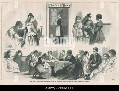 Nach Winslow Homer, New York Charities - St. Barnabas House, 304 Mulberry Street (Harper's Weekly, Vol. XVIII), Nach Winslow Homer (American, Boston, Massachusetts, 186-1910 Prouts Neck, Maine), 18. April 1874, Holzgravur, Bild: 9 1/8 x 13 3/8 Zoll (23,2 x 34 cm), Blatt: 10 11/16 x 15 7/8 Zoll (27,1 x 40,3 cm), Ausdrucke Stockfoto