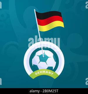 Deutsche Vektor-Flagge auf Fußball fixiert. Endphase des europäischen Fußballturniers 2020. Offizielle Meisterschaftsfarben und -Stil Stock Vektor