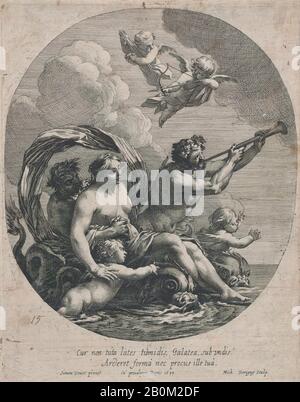 Michel Dorigny, Triumph von Galatea, Michel Dorigny (Französisch, Saint-Quentin 1616/17-1665 Paris), Nach Simon Vouet (Französisch, Paris 1590-1649 Paris), 1644, Radierung, Blatt (Getrimmt): 10 1/8 × 7 15/16 Zoll. (25,7 × 20,2 cm), Ausdrucke Stockfoto