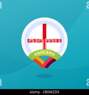 England Vector Flag Karte Position Pin. Endphase des europäischen Fußballturniers 2020. Offizielle Meisterschaftsfarben und -Stil. Stock Vektor