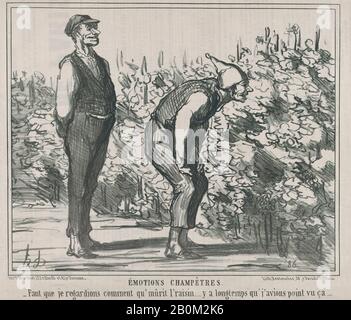 Honoré Daumier, Émotions Champêtres, aus Actualités, herausgegeben in Le Charivari, 10. September 1857, Actualités, Honoré Daumier (Französisch, Marseille, 151-1879 Valmondois), 10. September 1857, Lithograph on newsprint; zweiter Bundesstaat von zwei (Delteil), Blatt: 9 13 / 16 × 14 in 1/2. (25 × 36,9 cm), Bild: 8 Zoll × 10 1/4 Zoll (20,3 × 26 cm), Ausdrucke Stockfoto