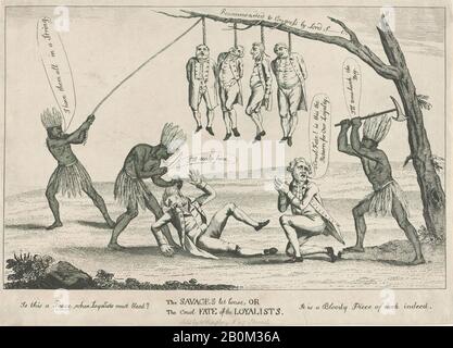 William Humphrey, The Savages Let Loose, or The Cruel Fate of the Loyalists, 1783, Gravur, Image: 8 1/2 x 13 1/4 in. (21,6 x 33,7 cm), Blatt: 9 13 / 16 x 13 3/4 Zoll (24,9 x 35 cm), Ausdrucke Stockfoto