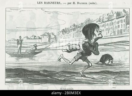 Honoré Daumier, EIN verbotener Badespaß aus "Die Badegäste", veröffentlicht in Le Petit Journal pour Rire, 6. August 1864, "Die Badegäste" (Les baigneurs), Honoré Daumier (Französisch, Marseille von 158-1879 Valmondois), 6. August 1864, Lithograph über den Zeitungspapier; dritter Dreierstaat (Deltiel), 8. Bild: 6. ×: 8. (15,5 × 25 cm), Blatt: 7 1/2 Zoll × 11 Zoll (19,1 × 27,9 cm), Ausdrucke Stockfoto