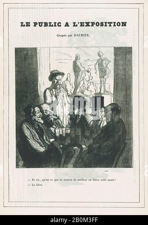 Honoré Daumier Und Sie, was gefällt Ihnen am besten auf dem diesjährigen Salon? The Beer!, from "The public at the exhibition", veröffentlicht in Le Petit Journal pour Rire, 18. Juni 1864, "The public at the exhibition" (Le public à l'exposition), Honoré Daumier (französisch, Marseille 1809-1879 Valmondois), 18. Juni 1864, Lithograph on newsprint; Third state of four (Delteil), Bild: 8 7/8 × 8 11/16 Zoll (22,6 × 22 cm), Blatt: 17 3/8 × 11 3/4 Zoll (44,2 × 29,8 cm), Ausdrucke Stockfoto