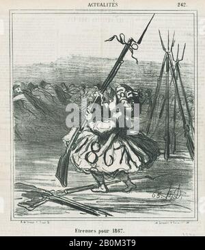 Honoré Daumier, Neujahrsgeschenke für das Jahr 1867, von "News of the Day", veröffentlicht in Le Charivari, 27. Dezember 1866, "News of the Day" (Actualités), Honoré Daumier (Französisch, Marseille, 1808-1879 Valmondois), 27. Dezember 1866, Lithograph on newsprint; dritter Stand von drei (Delteil, Bild: 8 1/2 ×, Bild: 8. (24,2 × 21,5 cm), Blatt: 11 9/16 × 11 7/16 Zoll (29,3 × 29,1 cm), Ausdrucke Stockfoto