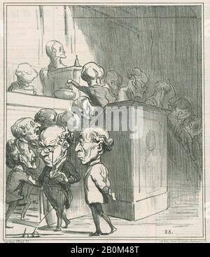 Honoré Daumier, Der erste Aufruf der neuen Legislative - Sei immer noch mein schlagendes Herz, Geht zum ersten Mal zur Tribüne!, von "News of the Day", veröffentlicht in Le Charivari, 21. Juni 1870, "News of the Day" (Actualités), Honoré Daumier (Französisch, Marseille 1801-1879 Valmondois, 21. Juni 1870) Lithograph on Newsprint; Second State of Two (Delteil), Image: 9 3/4 × 8 5/16 in. (24,7 × 21,1 cm), Blatt: 11 7/16 × 11 1/2 Zoll (29,1 × 29,2 cm), Ausdrucke Stockfoto