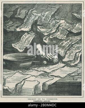 Honoré Daumier, Dekret der Gemeinde: Allgemeine Liquidation aus "Mietfragen", veröffentlicht in Le Charivari, 3. April 1871, "Mietfragen" (Frage des Loyers), Honoré Daumier (Französisch, Marseille, 1803-1879 Valmondois), Baron George Eugène Haussmann (Französisch, Paris 1809-1891 Paris), Jules-Armand Stanislas Dufaure (Französisch, Saujon 177-1881 Paris), Sprint vom 3. April 1871, Zweiter Zustand (Delteil), Bild: 7 15/16 × 9 3/16 Zoll (20,1 × 23,4 cm), Blatt: 11 9/16 × 11 5/8 Zoll (29,4 × 29,6 cm), Ausdrucke Stockfoto
