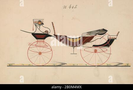 Brewster & Co., Design for Vis-à-Vis/ Barouche, nein 465, Brewster & Co. (American, New York), 1850-70, Stift und schwarze Tinte, Aquarell und Gouache mit Gummi arabisch, 6 5/8 x 9 7/8 Zoll. (16,8 x 25,1 cm), Zeichnungen Stockfoto