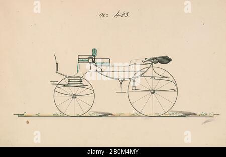 Brewster & Co., Design for Vis-à-Vis/ Barouche, nein 463, Brewster & Co. (American, New York), 1850-70, Stift und schwarze Tinte, Aquarell und Gouache, 6 3/4 x 9 3/4 Zoll. (17,1 x 24,8 cm), Zeichnungen Stockfoto