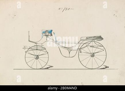 Brewster & Co., Design for Vis-à-Vis/ Barouche, nein 745A, Brewster & Co. (American, New York), 1850-70, Graphite, Stift und schwarze Tinte sowie Aquarell und Gouache, 6 3/4 x 8 5/16 Zoll. (17,1 x 21,1 cm), Zeichnungen Stockfoto