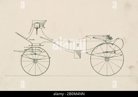 Brewster & Co., Design for Vis-à-Vis/ Barouche, nein 838A, Brewster & Co. (American, New York), 1850-70, Aquarell und Tinte, 6 3/16 x 8 3/4 Zoll. (15,7 x 22,2 cm), Zeichnungen Stockfoto