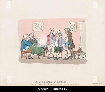 Thomas Rowlandson, EIN Militia Meeting, Nach Henry William Bunbury (Britisch, Mildenhall, Suffolk 1.750-11.11 Keswick, Cumberland), 21. Mai, 1803, Handfarbige Radierung, Blatt (gestutzt): 7 7/8 × 5 1/4 Zoll. (20 × 13,3 cm), Ausdrucke Stockfoto
