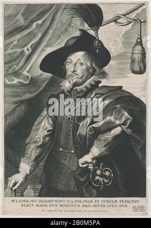 Paulus Pontius, Porträt von Wladislaus Sigismond, Prinz von Polen und Schweden, Paulus Pontius (Flämisch, Antwerpen 1603-1658 Antwerpen), Nach Peter Paul Rubens (Flämisch, Siegen 1577-1640 Antwerpen), Władysław IV Vasa, König von Polen und Großfürst von Litauen (Polnisch, Łobzów 1595-1648 Merkinė), 1624, Radierung und Gravur; Zweiter Zustand von zwei (Hollstein), Blatt (Getrimmt): 12 13 / 16 × 8 11 / 16 Zoll (32,5 × 22,1 cm), Ausdrucke Stockfoto