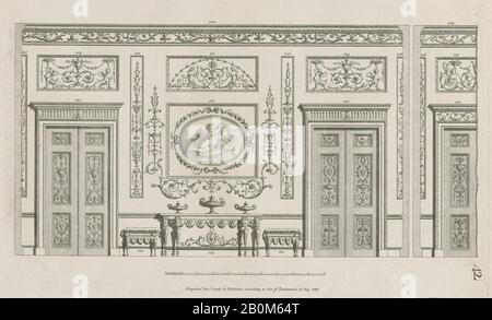 Michelangelo Pergolesi, Dekorierte Innenwand mit Türen, Nr. 228-239 ('Designs für Verschiedene Verzierungen', pl. 42), Michelangelo Pergolesi (italienisch, aktiv ab dem Jahr 1801), 17. Juli 1782-825, Radierung, Platte: 17 13 / 16 × 10 13 / 16 Zoll. (45,2 × 27,4 cm), Blatt: 21 5/8 × 14 3/4 Zoll (55 × 37,5 cm Stockfoto