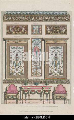 Nach Michelangelo Pergolesi Ornamentierte Innenwand, Nr. CCCCLXIX-CCCCLXXIX ('Designs für Verschiedene Verzierungen', pl. 70), Nach Michelangelo Pergolesi (Italiener, aktiv ab dem Jahr 1801), 1801, Radierung und Aquarell, Platte: 18 × 11 7/16 Zoll. (45,7 × 29 cm), Blatt: 21 7/16 × 14 13 / 16 Zoll (54,5 × 37,7 cm Stockfoto