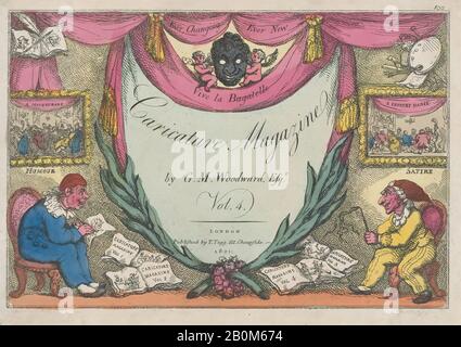 Thomas Rowlandson, Title Page, The Caricature Magazine von G. M. Woodward, Bd. 4, Caricature Magazine, Thomas Rowlandson (Britisch, London 1757-1827 London), Nach George Moutard Woodward (Britisch, Ca. 170-1809 London), 1890-1, Handkolorierte Radierung, Blatt: 9 13-16 × 13 5/8 Zoll. (24,9 × 34,6 cm), Ausdrucke Stockfoto